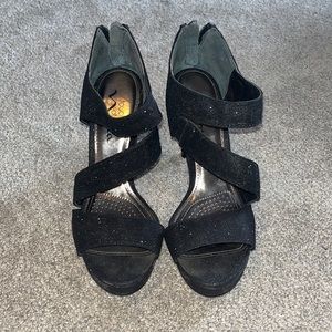 Sparkly black strappy heel
